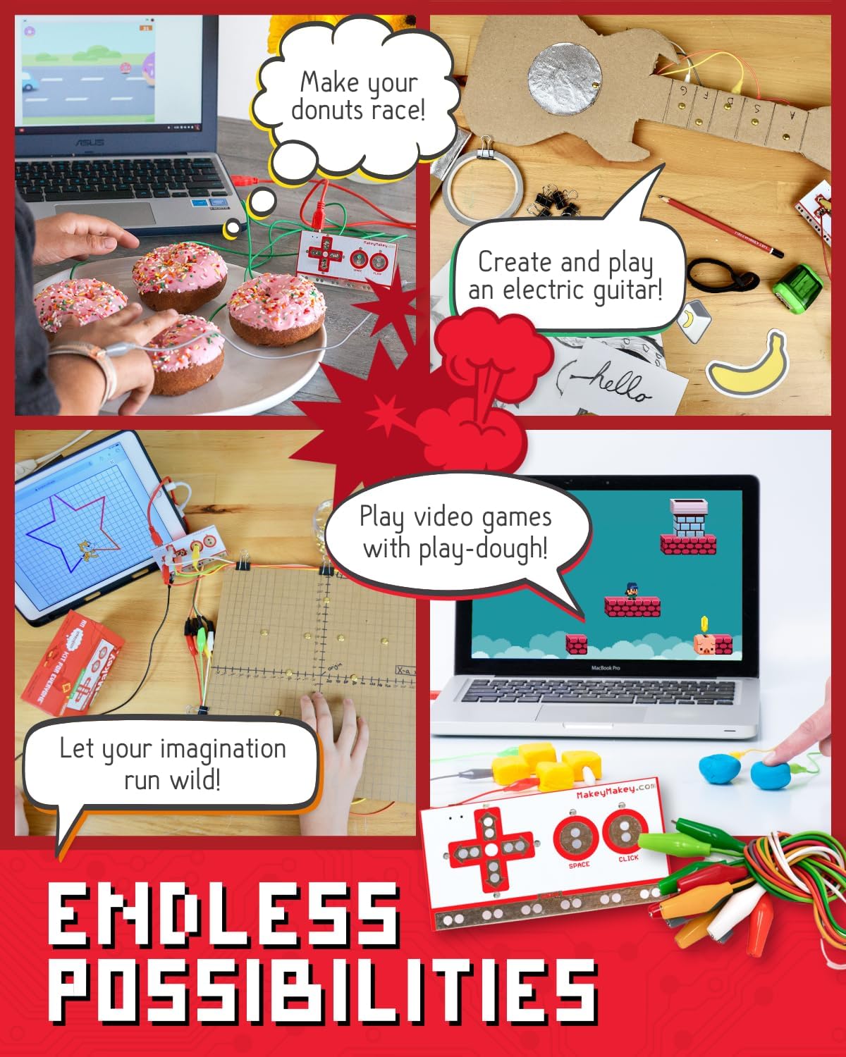 Makey Makey STEM Kit from Joylabz, Educational Science Kits, 1000s of Engineering and Computer Coding Activities, Hands-on Technology Learning Fun, Engineering Kits for Kids, STEM Kits