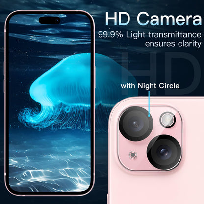 JETech Camera Lens Protector for iPhone 15 6.1-Inch and iPhone 15 Plus 6.7-Inch, 9H Tempered Glass, Anti-Scratch, Case Friendly, Does Not Affect Night Shots, HD Clear, 3-Pack