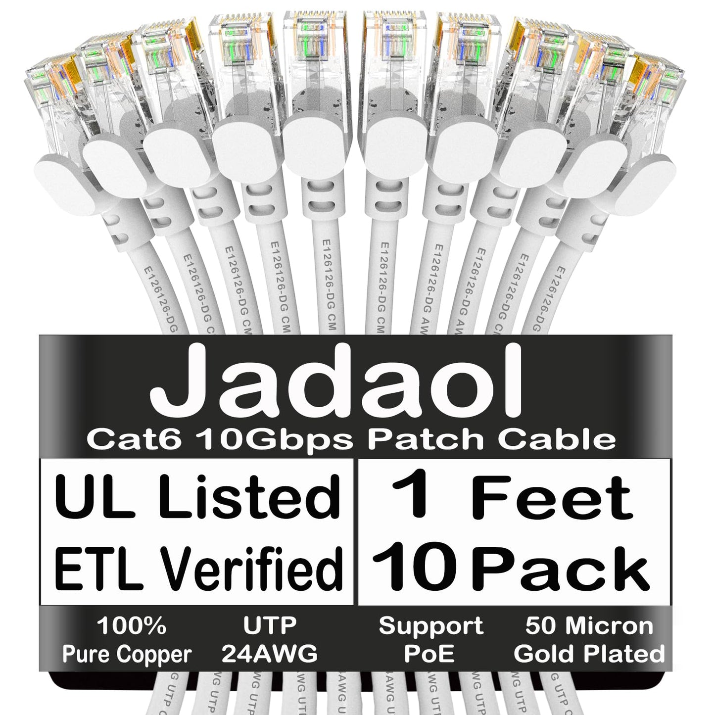 Jadaol Cat 6 Ethernet Cable 50 ft, 10Gbps Support Cat8 Cat7 Network, Flat RJ45 LAN Patch Cable, High-Speed Wired Internet Cable for Router, Modem, Switch, Gaming Consoles, PC, Streaming Devices, White