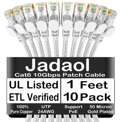 Jadaol Cat 6 Ethernet Cable 50 ft, 10Gbps Support Cat8 Cat7 Network, Flat RJ45 LAN Patch Cable, High-Speed Wired Internet Cable for Router, Modem, Switch, Gaming Consoles, PC, Streaming Devices, White