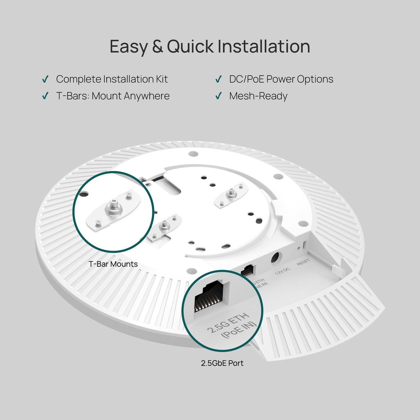 TP-Link Omada WiFi 6 Wireless Access Point - AX3000 Dual Band, 1G Port, PoE+ or DC Powered, DC Adapter Included, 5yr Warranty, Captive Portal, Mesh, WPA3, Roaming, Business WiFi Experience(EAP650)