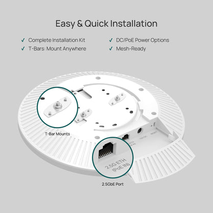 TP-Link Omada WiFi 6 Wireless Access Point - AX3000 Dual Band, 1G Port, PoE+ or DC Powered, DC Adapter Included, 5yr Warranty, Captive Portal, Mesh, WPA3, Roaming, Business WiFi Experience(EAP650)