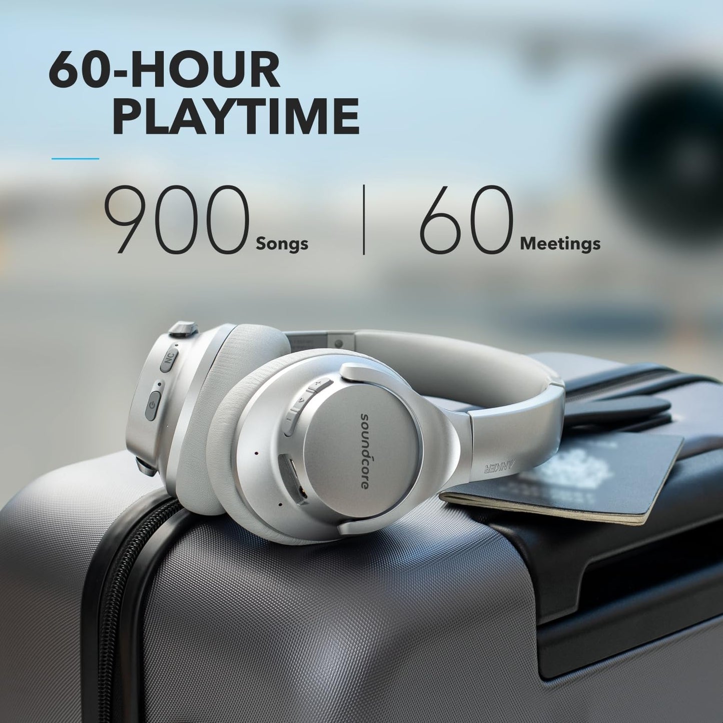 Soundcore Anker Life Q20 Hybrid Active Noise Cancelling Headphones, Wireless Over Ear Bluetooth Headphones, 70H Playtime, Hi-Res Audio, Deep Bass, Memory Foam Ear Cups, Travel, Office