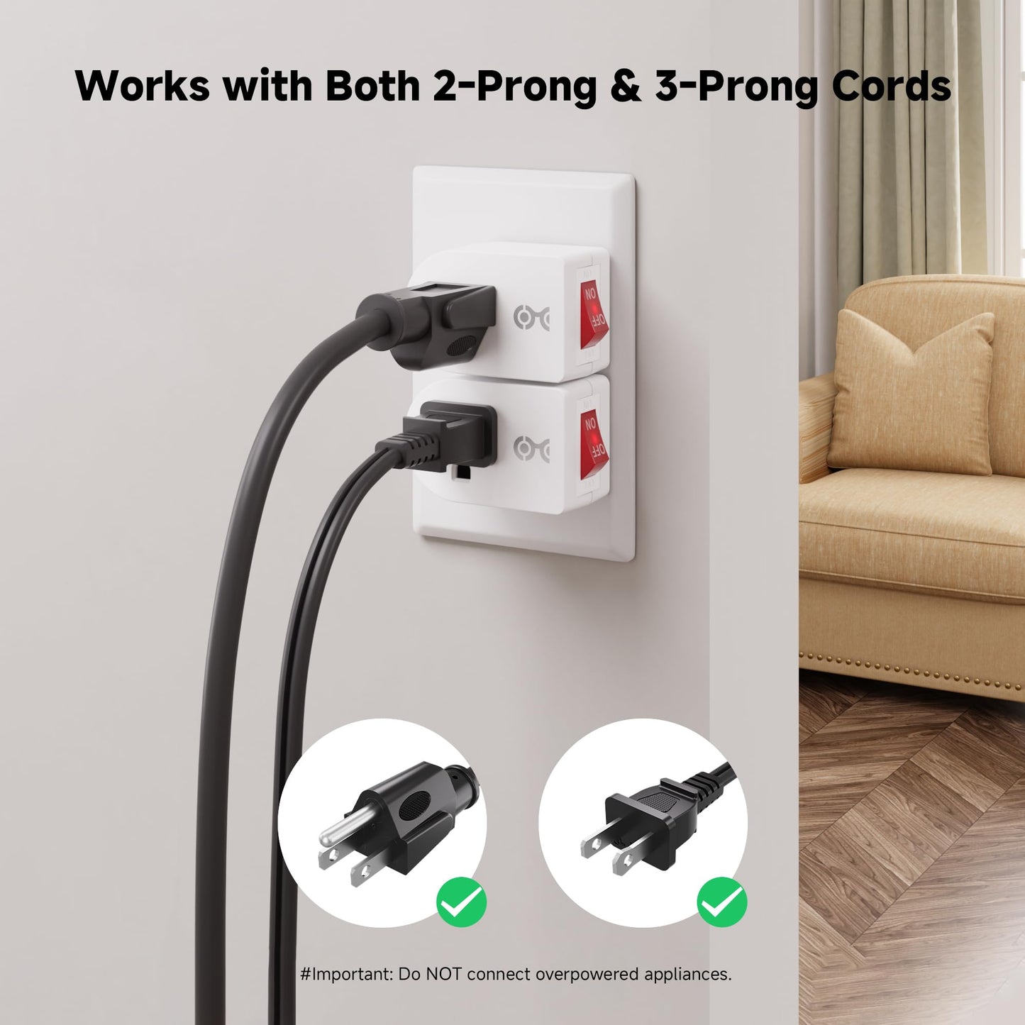 [ETL Listed] Cable Matters 3-Pack Grounded Outlet Switch with On Off, Plug Switch On Off, Single Outlet Adapter, Black