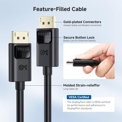 Cable Matters [VESA Certified] 32.4Gbps DisplayPort 1.4 Cable - 6ft, Support 8K 60Hz, 4K 240Hz DisplayPort Cable 1.4 with FreeSync, G-SYNC and HDR for Gaming Monitor, PC, RTX 4080/4090, RX 6800/6900