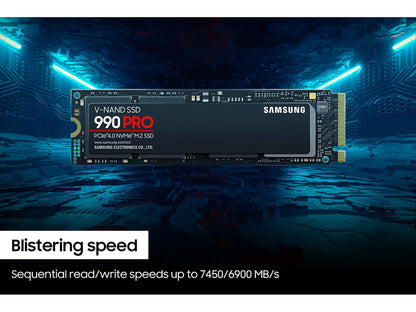 Samsung 990 PRO SSD 1TB PCIe 4.0 M.2 2280 Internal Solid State Hard Drive, Seq. Read Speeds Up to 7,450 MB/s for High End Computing, Gaming, and Heavy Duty Workstations, MZ-V9P1T0B/AM