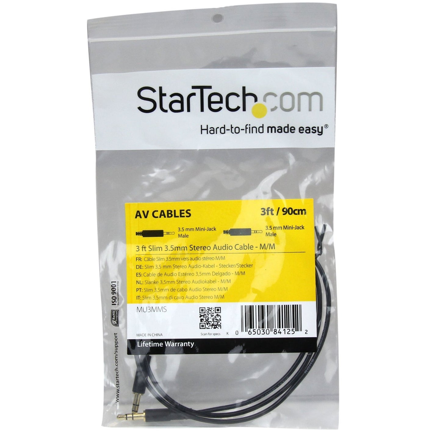 StarTech.com 15 ft. (4.6 m) 3.5mm Audio Cable - 3.5mm Slim Audio Cable - Gold Plated Connectors - Male/Male - Aux Cable (MU15MMS), Black