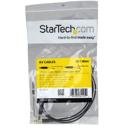 StarTech.com 15 ft. (4.6 m) 3.5mm Audio Cable - 3.5mm Slim Audio Cable - Gold Plated Connectors - Male/Male - Aux Cable (MU15MMS), Black