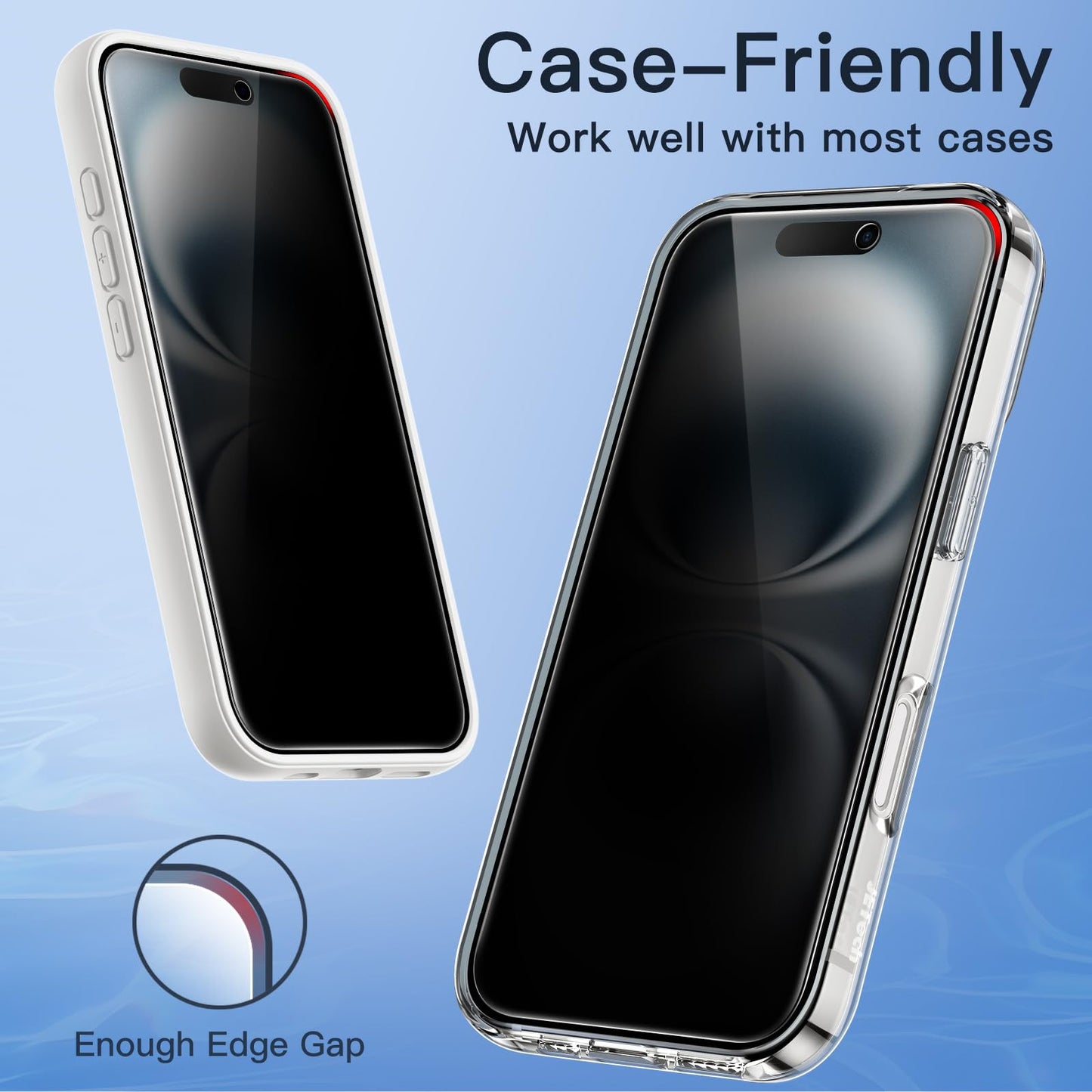 JETech Privacy Screen Protector for iPhone 15 6.1-Inch, Anti-Spy Tempered Glass Film with Easy Installation Tool, 2-Pack