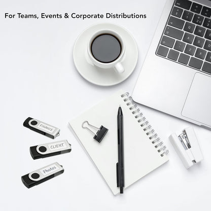 Enfain 16GB USB 2.0 Flash Drive 10 Pack | Swivel Thumb Drives with 31 Labels | Gift-Ready Packaging for Corporate Events, Office & Team Distributions (Black)