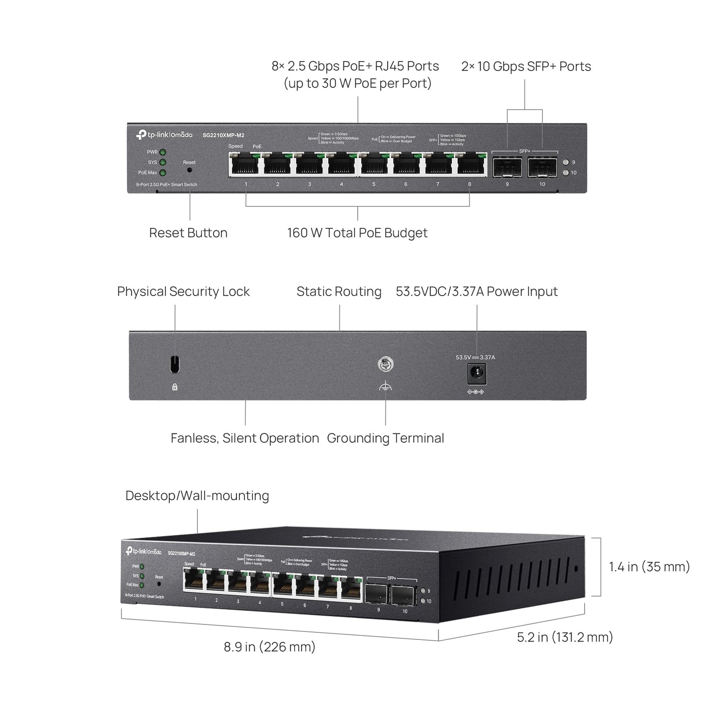 TP-Link TL-SG108S-M2 | 8-Port Multi-Gigabit 2.5G Ethernet Switch | Unmanaged Network Switch | Ethernet Splitter | Plug & Play | Desktop/Wall Mount | Silent Operation