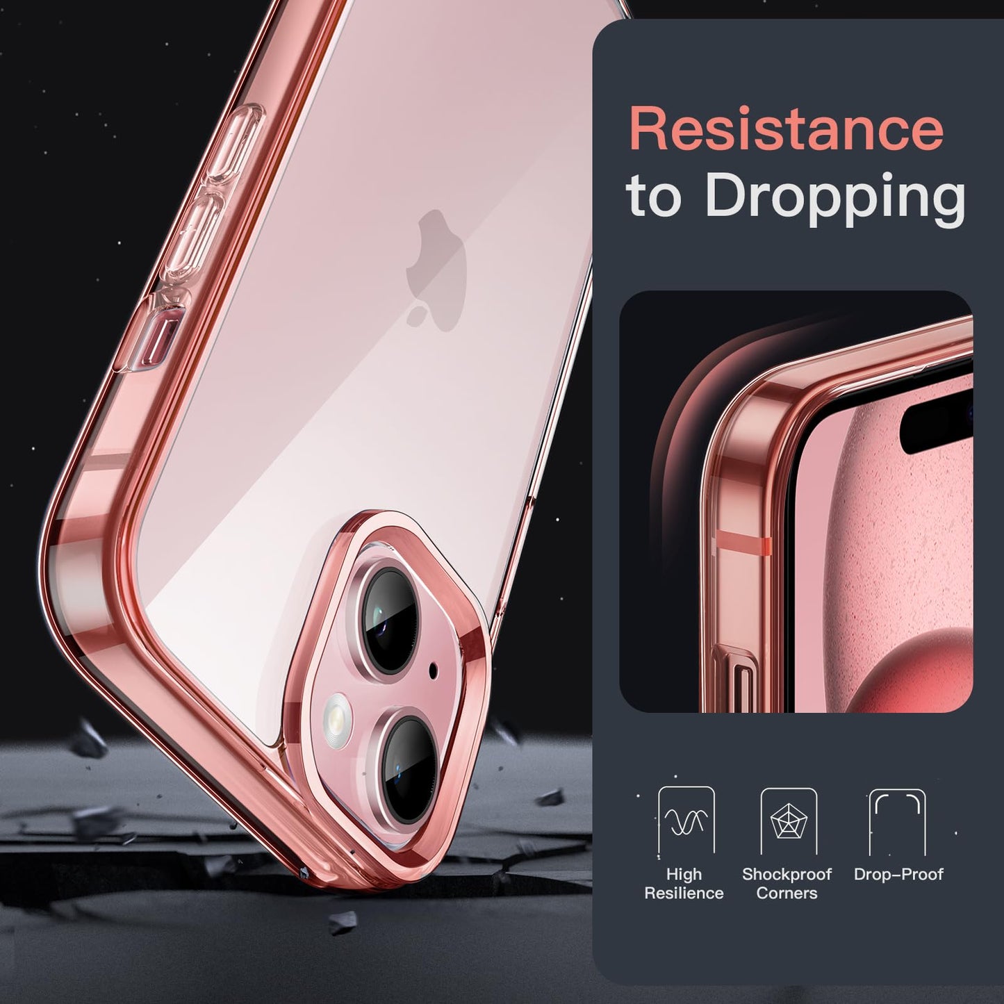 JETech Case for iPhone 15 6.1-Inch, Non-Yellowing Shockproof Phone Bumper Cover, Anti-Scratch Clear Back (Clear)