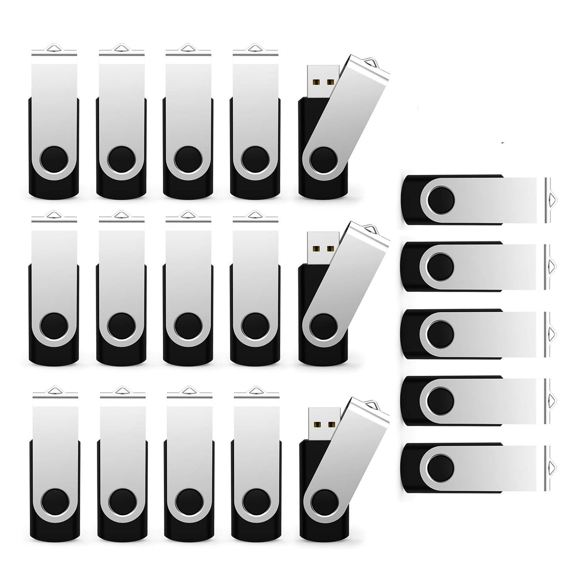 2 Pack 64GB USB Flash Drive USB 2.0 Thumb Drives Jump Drive Fold Storage Memory Stick Swivel Design - Black