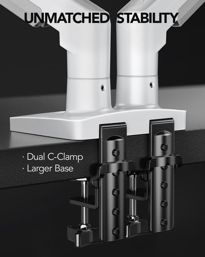 HUANUO FlowLift™ Dual Monitor Stand, Fully Adjustable Gaming Monitor Desk Mount for 13–32″ Computer Screens, Full Motion VESA 75x75/100x100 with C-Clamp & Grommet Base, Each Arm Holds 4.4 to 19.8 lbs