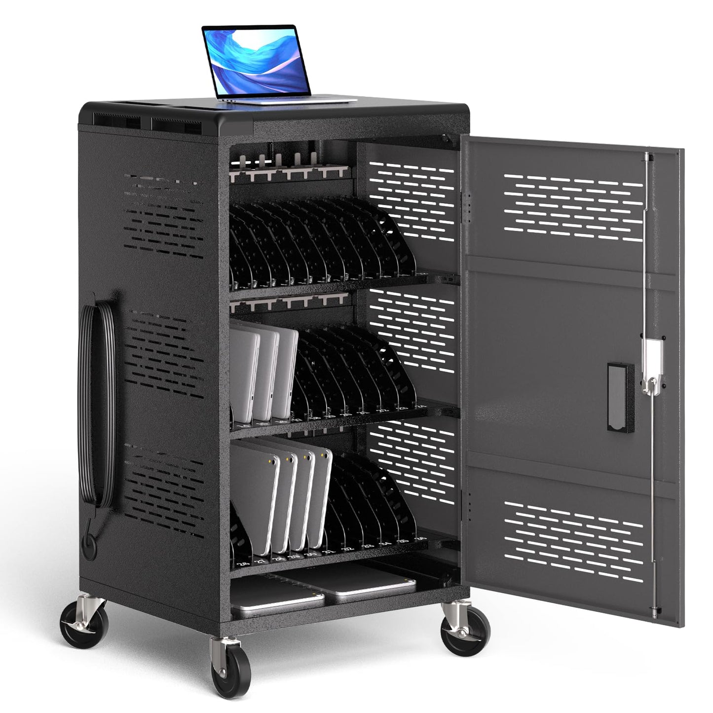 POCHAR 30 Devices Open Laptop Charging Cart for iPads, Tablets - Laptop & Tablet Storage Carts for Classroom, Office - Chromebook Charging Station Cart with Cable Management & Surge Protection