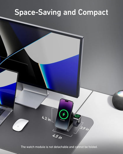 Anker MagSafe Charger Stand, 737 MagGo Charger, 3-in-1 Charging Stand with MFi-Certified 15W Max Fast Charging, iPhone 15/14/13/12 Series, Apple Watch S8/7/6, AirPods, 30W USB-C Adapter Included