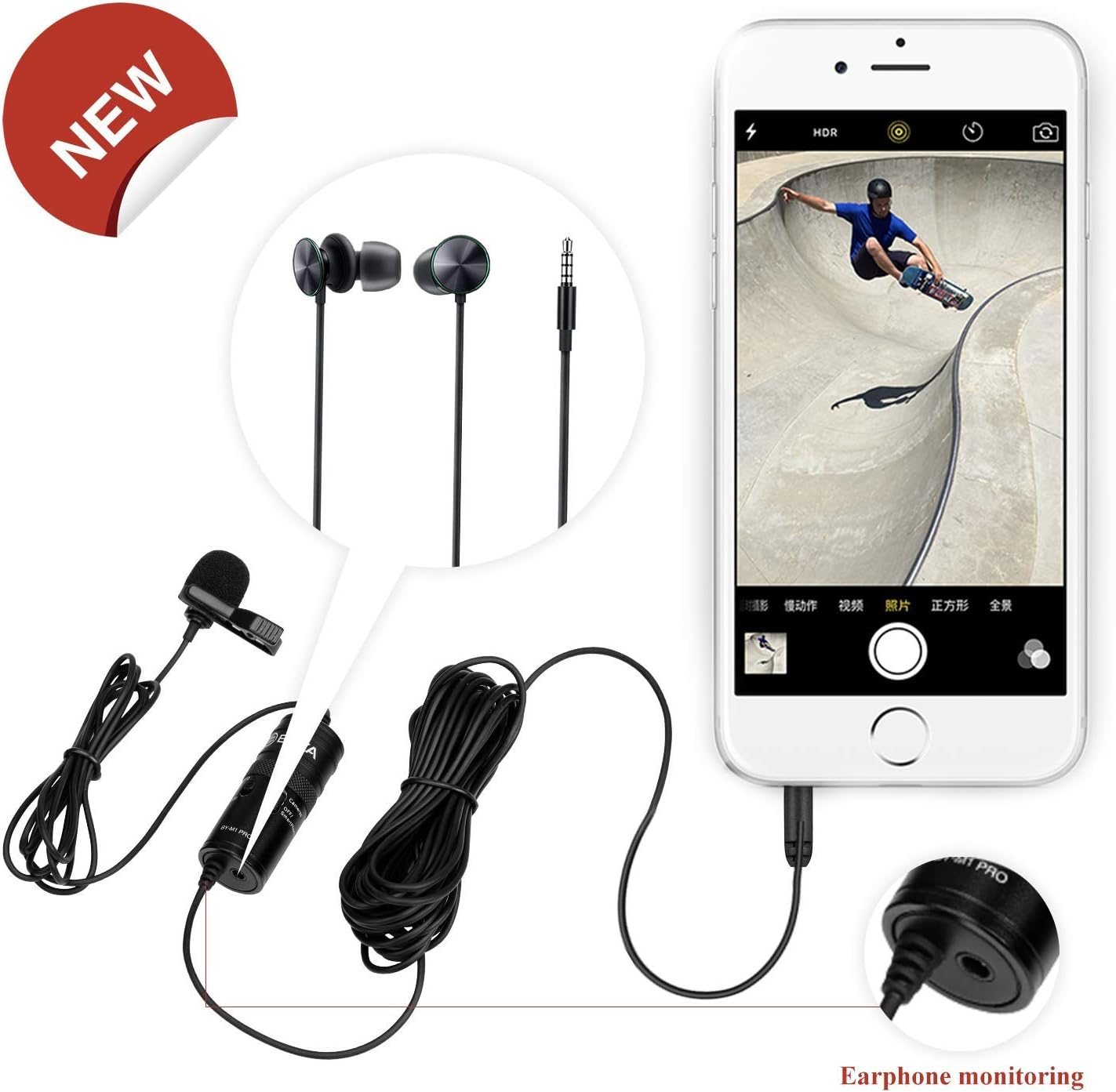 BOYA BY-M1 Pro Lapel Microphone, Clip-on Lavalier Mic for iPhone Adroid Smartphones, DSLR Camera Camcorders, Audio Recorders, PC Laptop Recording