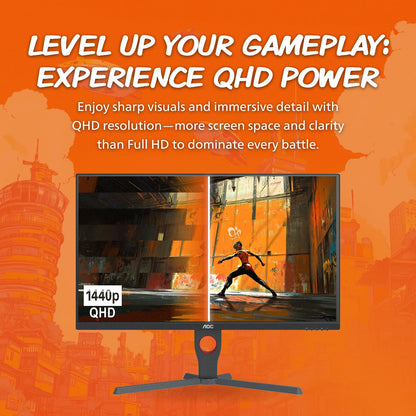 AOC Q32G11ZNE 32" Frameless Gaming Monitor QHD 2560 x 1440, 240Hz, 0.5ms Response time, HDR Ready, Console Gaming Ready, 3-Year Zero Dead Pixel Guarantee, Black