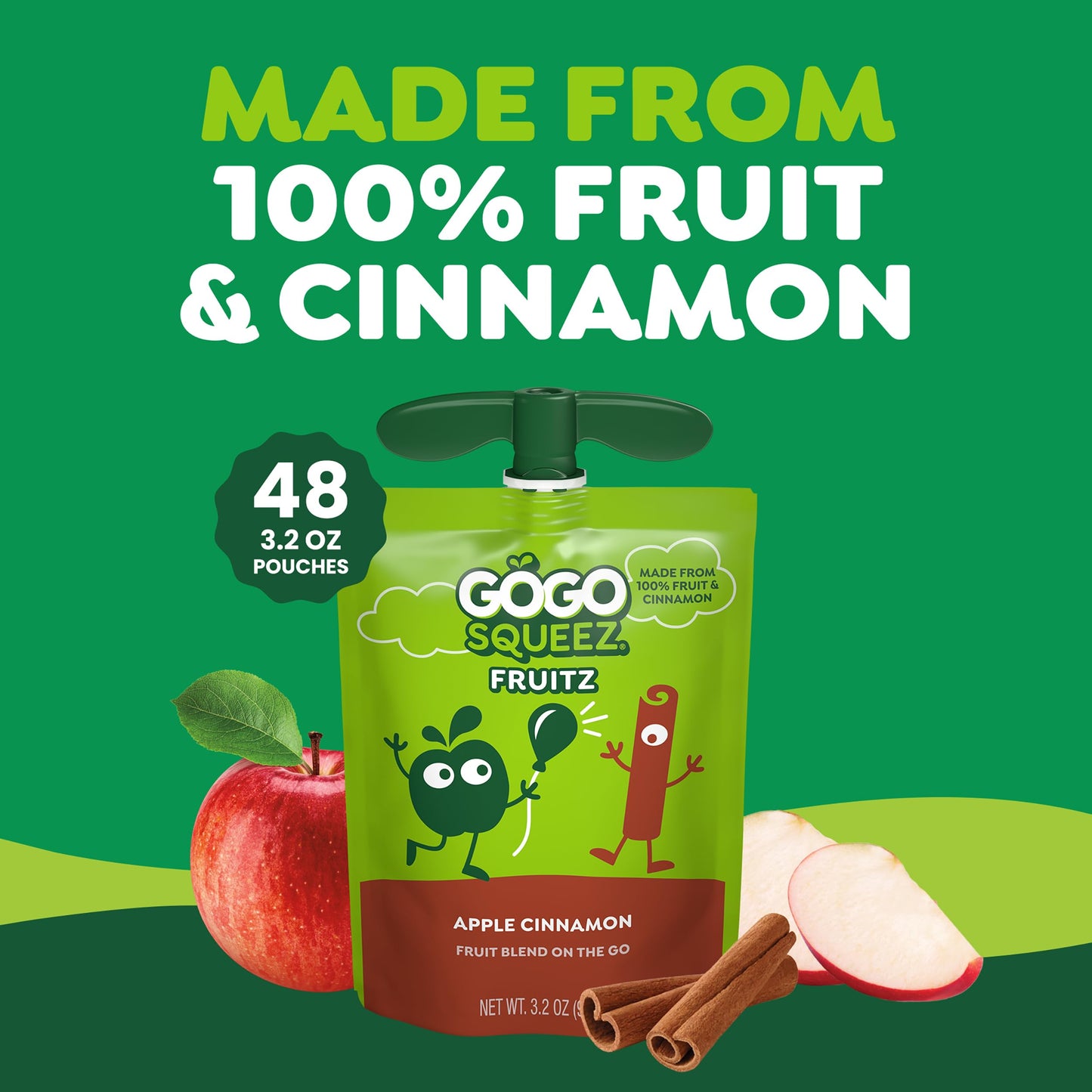 GoGo squeeZ Applesauce and Fruit Puree, Apple Banana, 3.2 oz (Pack of 48), Unsweetened Fruit Snacks for Kids, Gluten Free, Nut Free and Dairy Free, BPA Free Pouches (Packaging May Vary)