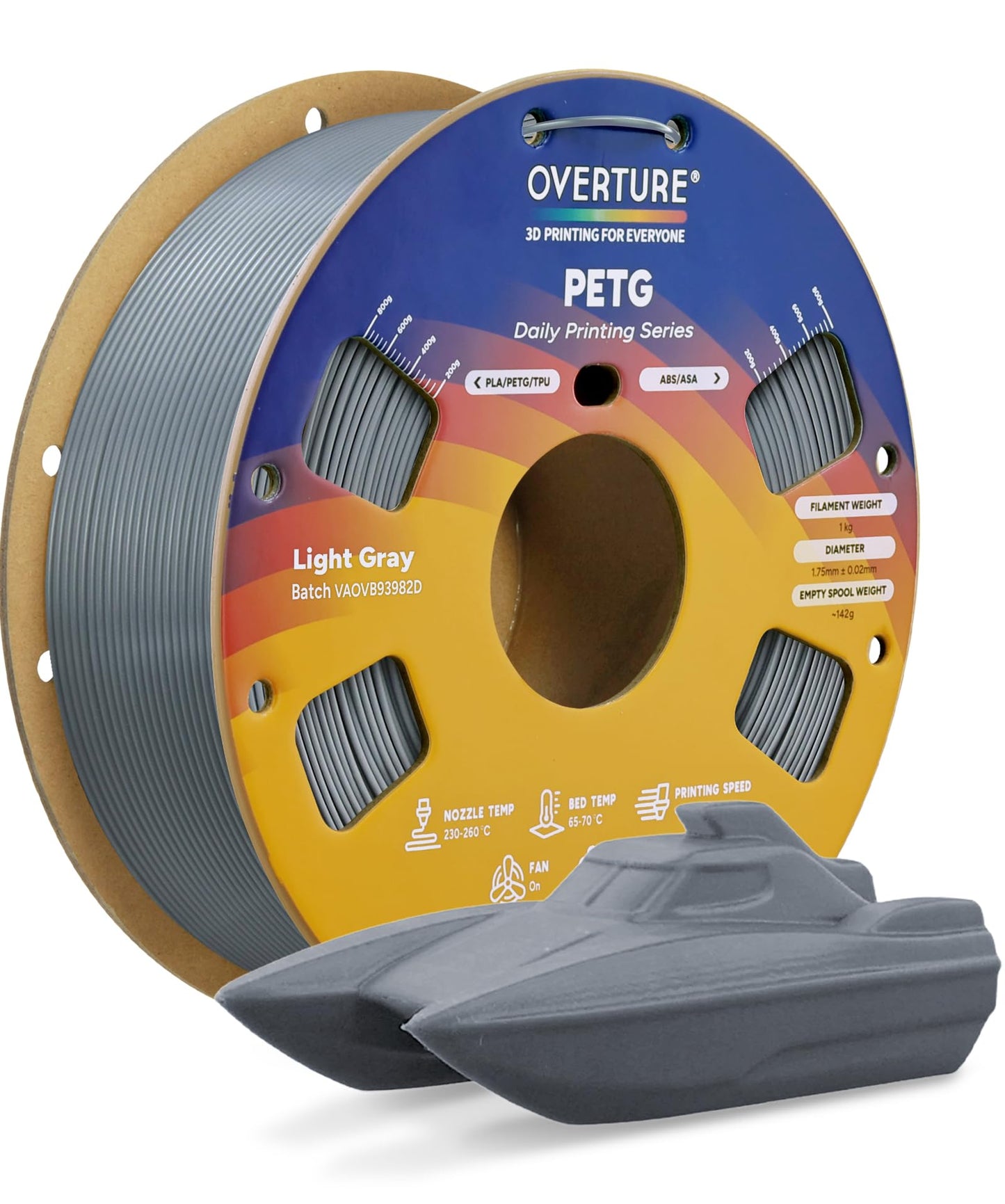 OVERTURE PETG 3D Printer Filament 1.75mm, Neatly Wound Durable PETG 1kg Spool (2.2lbs), Strong Toughness Filament, Dimensional Accuracy +/- 0.02mm, Fit Most FDM Printers (Black (1-Pack))