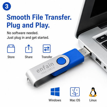 Enfain 16GB USB 2.0 Flash Drive 10 Pack | Swivel Thumb Drives with 31 Labels | Gift-Ready Packaging for Corporate Events, Office & Team Distributions (Black)