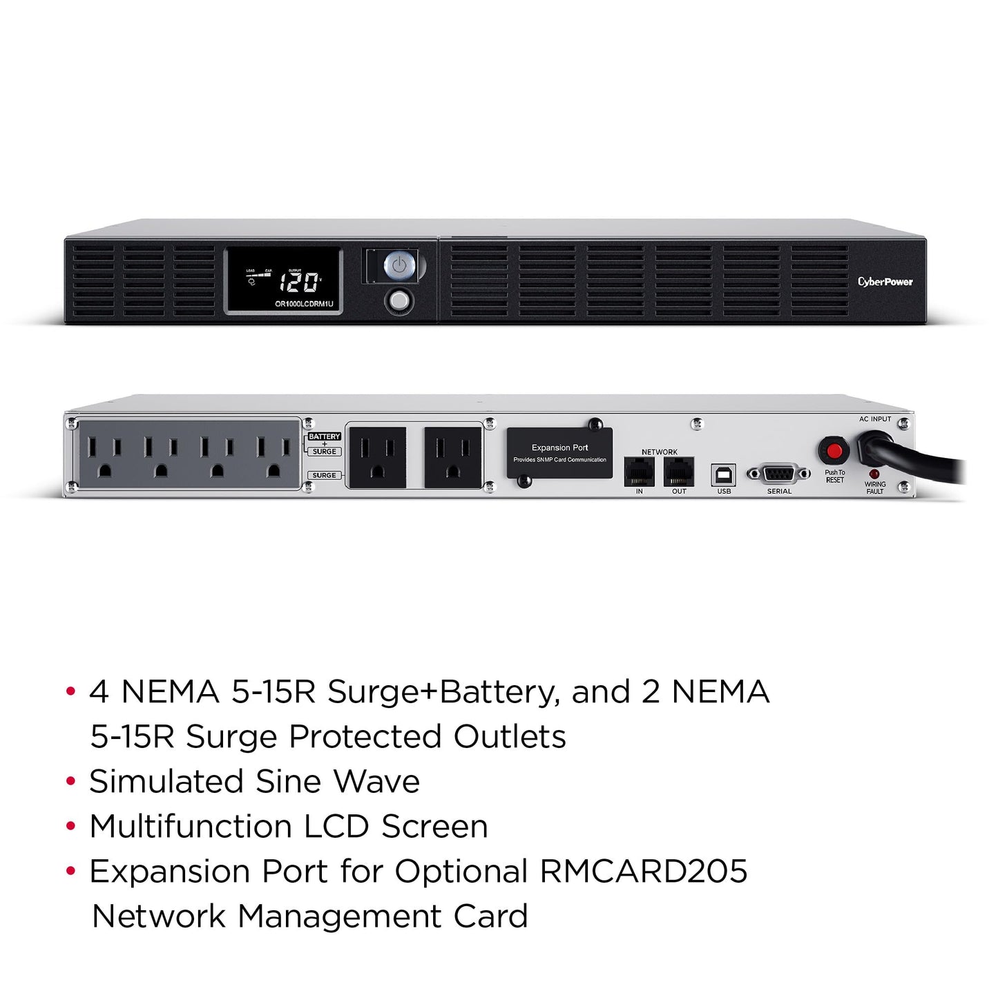 CyberPower OR500LCDRM1U Smart App LCD UPS Battery Backup and Surge Protector, 500VA/300W, 6 Outlets, AVR, 1U Rackmount, UL Certified