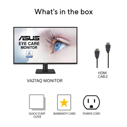 ASUS 27 Inch Desktop Monitor - Full HD (1920 x 1080), IPS, 75Hz, Adaptive-Sync, HDMI, D-Sub, Frameless - VA27EHE