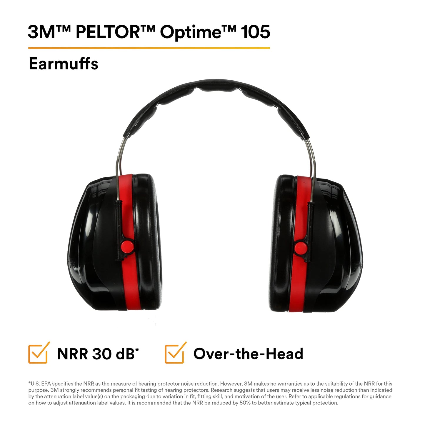 3M H10A Peltor Optime 105 Over the Head Earmuff, Ear Protectors, Hearing Protection, NRR 30 dB