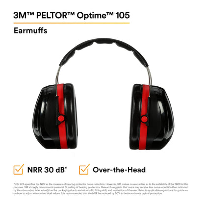 3M H10A Peltor Optime 105 Over the Head Earmuff, Ear Protectors, Hearing Protection, NRR 30 dB