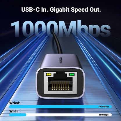 UGREEN USB C to Ethernet Adapter, Plug and Play 1Gbps Ethernet Adapter, Aluminum Case, (Thunderbolt 4/3 Compatible) to RJ45 Network Dongle, Compatible for MacBook Pro/Air, iPhone 17 Pro/Max, iPad, XPS