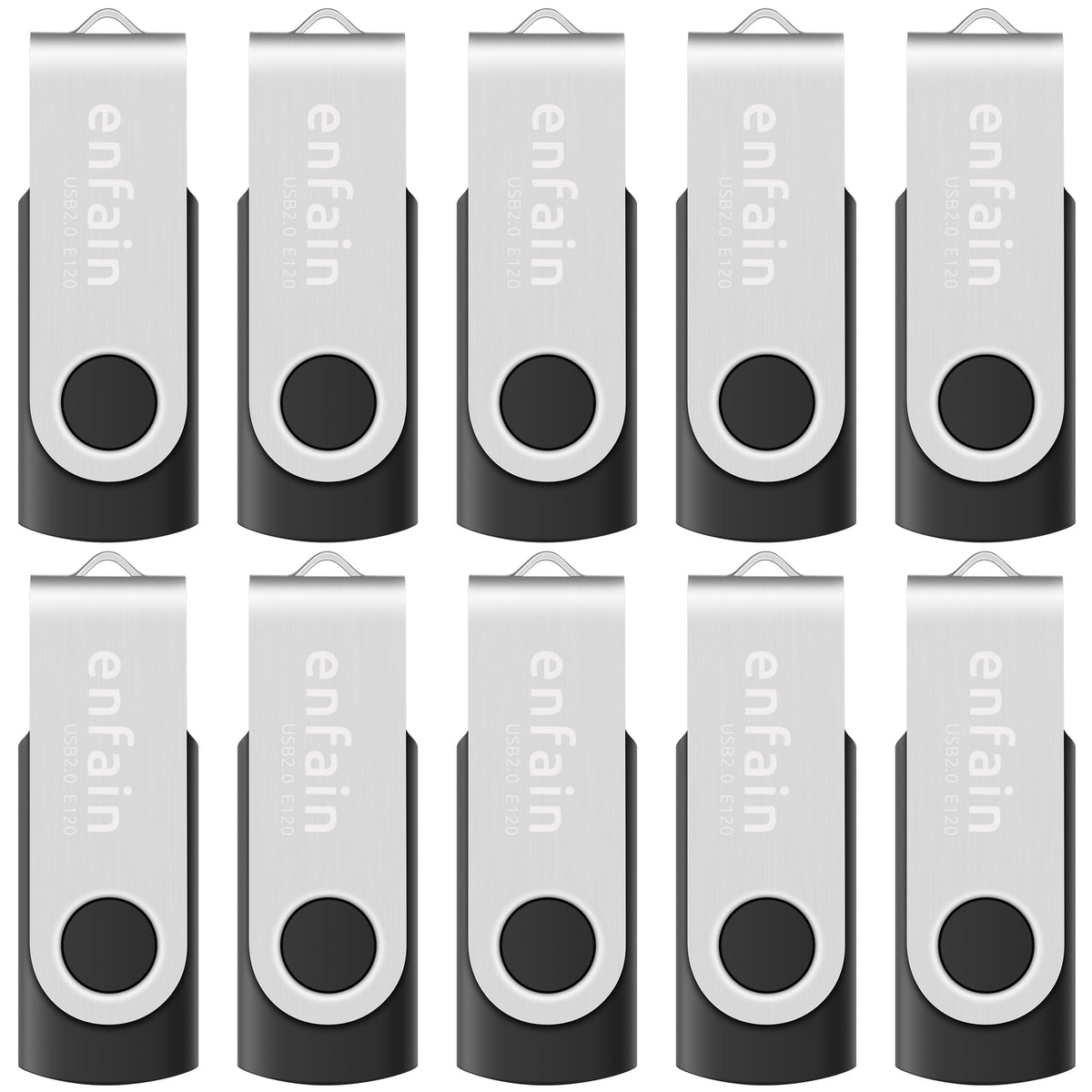 Enfain 16GB USB 2.0 Flash Drive 10 Pack | Swivel Thumb Drives with 31 Labels | Gift-Ready Packaging for Corporate Events, Office & Team Distributions (Black)