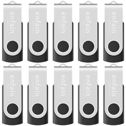 Enfain 16GB USB 2.0 Flash Drive 10 Pack | Swivel Thumb Drives with 31 Labels | Gift-Ready Packaging for Corporate Events, Office & Team Distributions (Black)