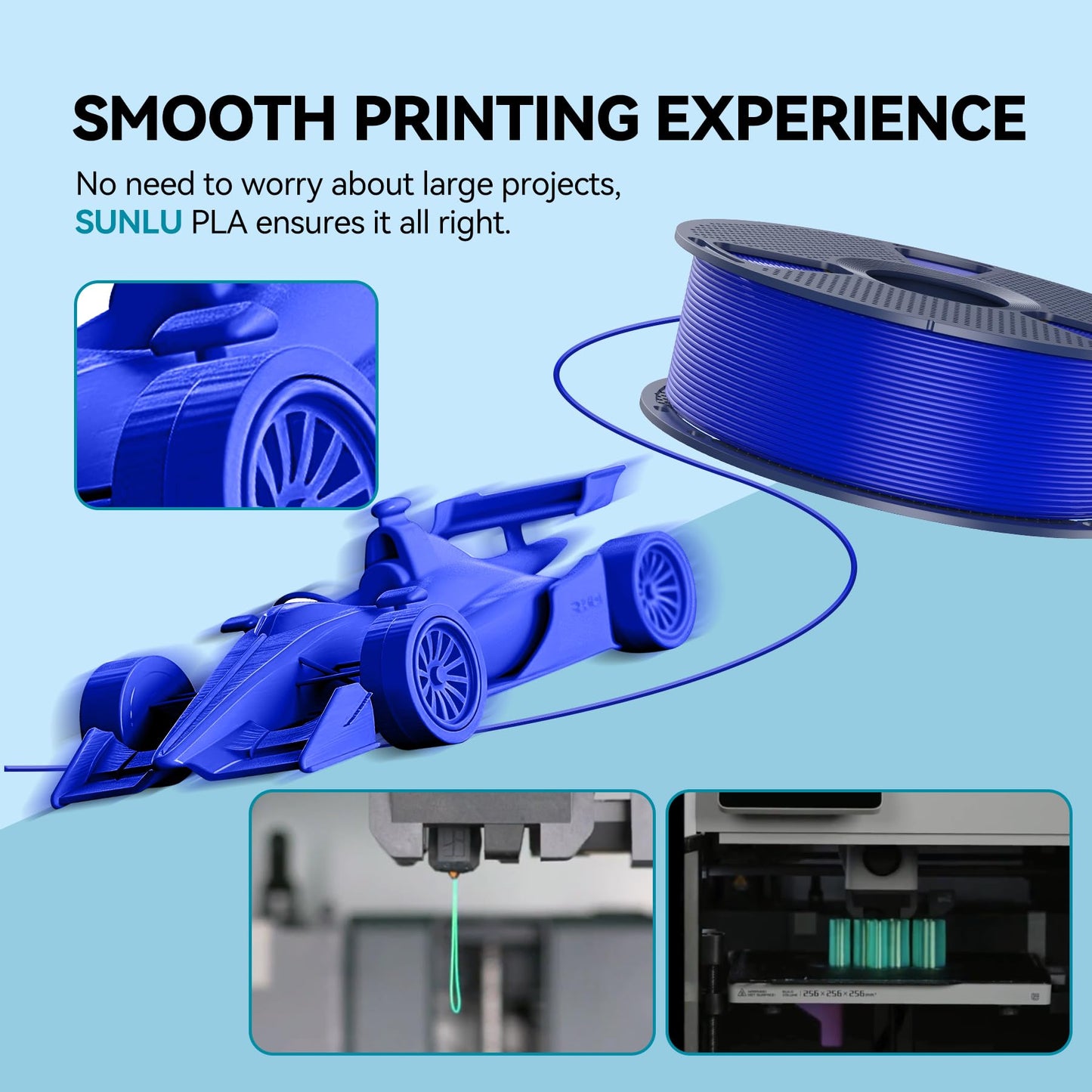 SUNLU PLA 3D Printer Filament PLA Filament 1.75mm, Neatly Wound 3D Printing Filament 1.75mm, Dimensional Accuracy +/- 0.02 mm, Fit Most FDM 3D Printers, 1kg Spool (2.2lbs), Black