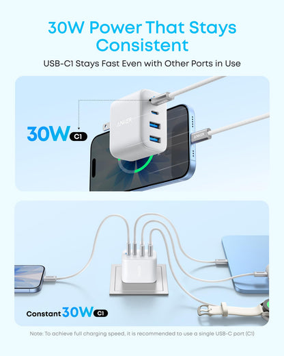 Anker Zolo USB C Charger Block, 2-Pack 4-Port Wall Adapter with 50W Max Output, 2 USB-C and 2 USB-A, Compact and Stable Design, for iPhone 17/16 Series, MacBook, iPad, Pixel, Galaxy, and More (Black)