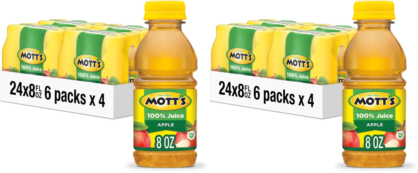 Mott's 100% Original Apple Juice, 8 Fl Oz Bottles, 24 Count (4 Packs Of 6), 2 Servings Of Fruit, 100% Fruit Juice, Gluten-free, Caffeine-free, Kosher, Contains No Artificial Colors Or Sweeteners