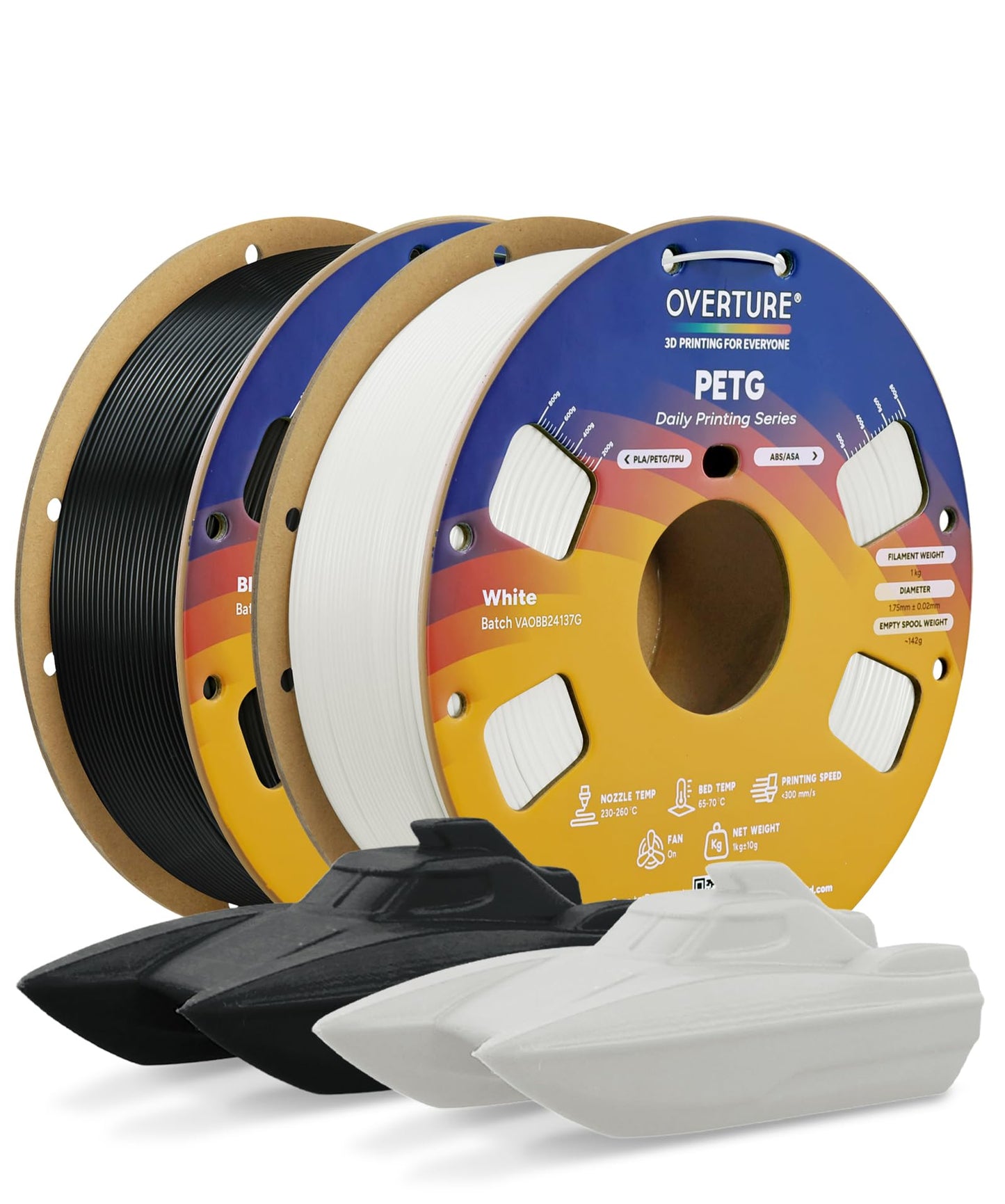 OVERTURE PETG 3D Printer Filament 1.75mm, Neatly Wound Durable PETG 1kg Spool (2.2lbs), Strong Toughness Filament, Dimensional Accuracy +/- 0.02mm, Fit Most FDM Printers (Black (1-Pack))