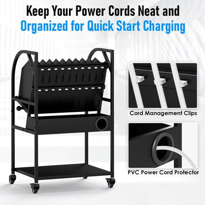 2 Tier Open Laptop Charging Cart with Wheels, 10 Device Mobile Charging Station for chromebook, iPads and Tablet, Laptop Charging Storage Rack for Office and Classroom