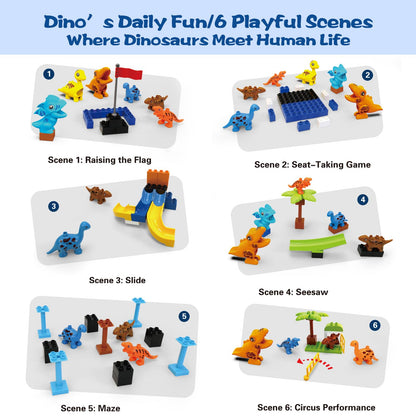 Marble Run Building Blocks for Kids Ages 3+ | 121-Piece Dinosaur STEM Toy with 6 Dinosaurs & 2 Baseplates | Durable Construction Set with Step-by-Step Guide