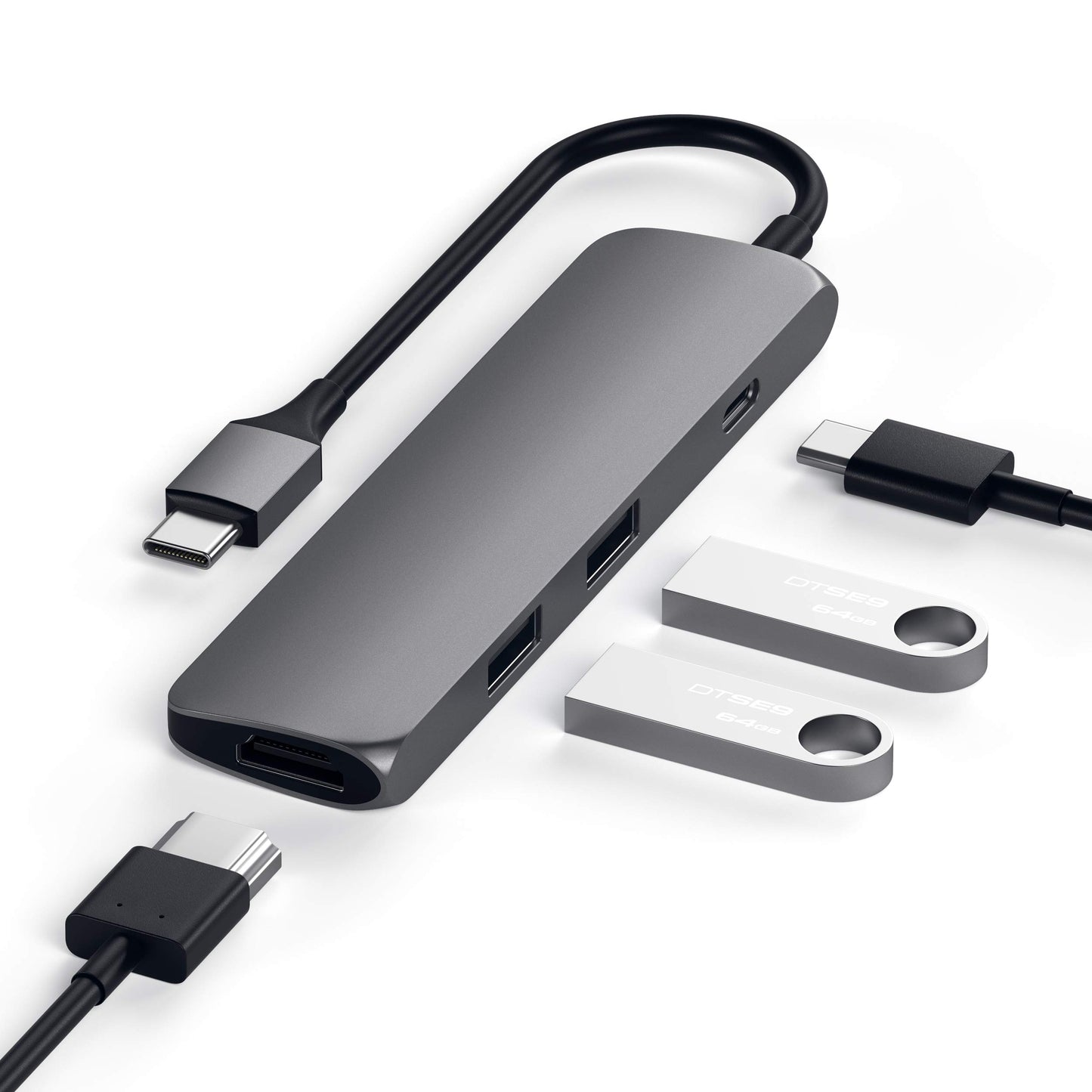 Satechi USB C Hub Multiport Adapter, USB C Docking Station with 4K HDMI, 60W USB C PD Charging, 2 USB-A, for MacBook Pro/Air M1 M2 M3, Dell, HP, Surface, Lenovo - Space Gray