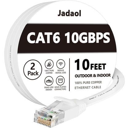 Jadaol Cat 6 Ethernet Cable 50 ft, 10Gbps Support Cat8 Cat7 Network, Flat RJ45 LAN Patch Cable, High-Speed Wired Internet Cable for Router, Modem, Switch, Gaming Consoles, PC, Streaming Devices, White