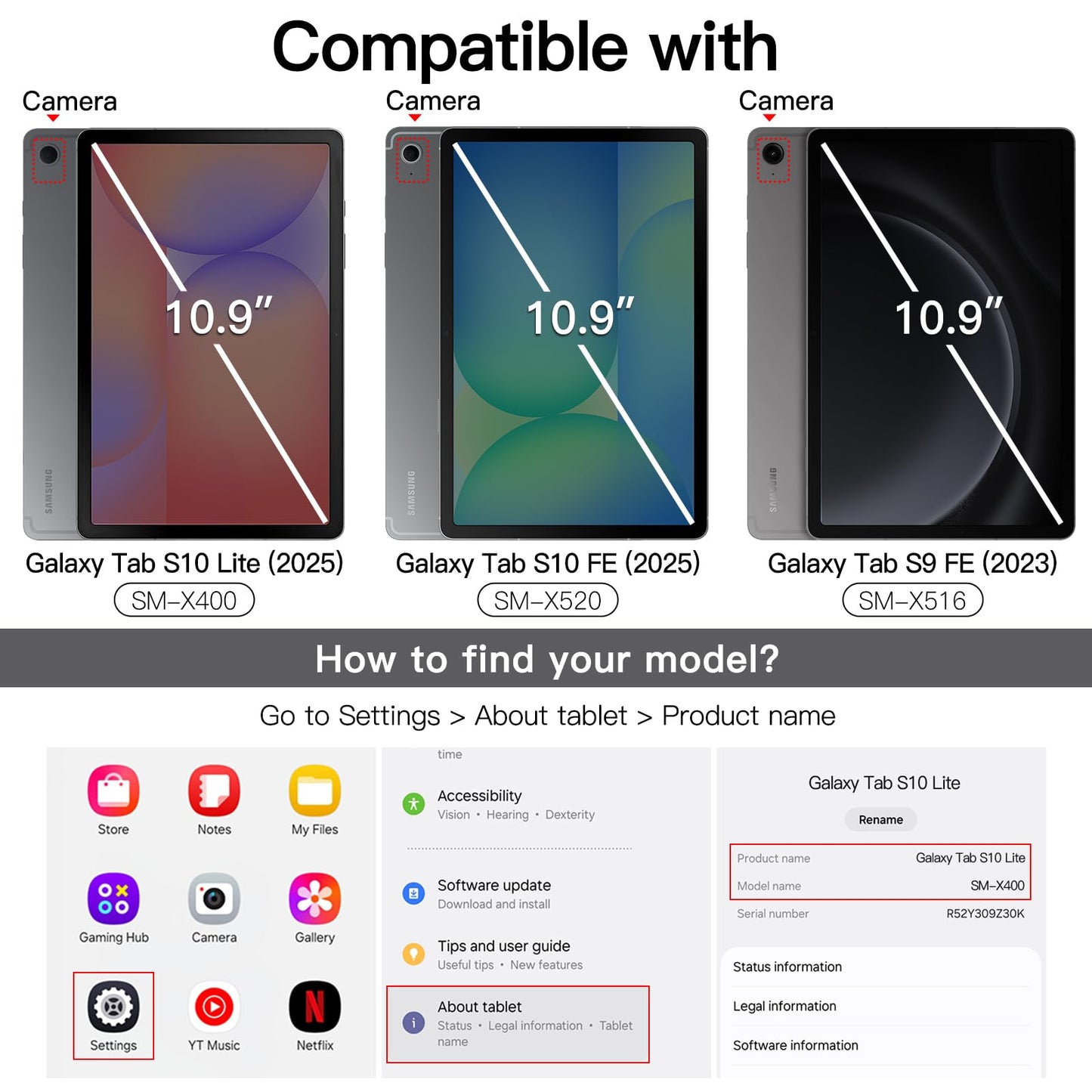 JETech Case for Samsung Galaxy Tab S10 Lite / S10 FE / S9 FE 10.9-Inch with S Pen Holder, Slim Folio Stand Protective Tablet Cover, Multi-Angle Viewing (Black)
