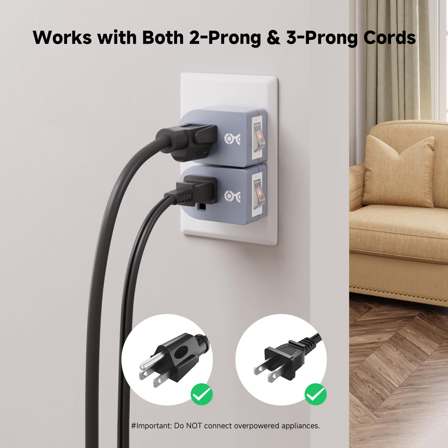 [ETL Listed] Cable Matters 3-Pack Grounded Outlet Switch with On Off, Plug Switch On Off, Single Outlet Adapter, Black
