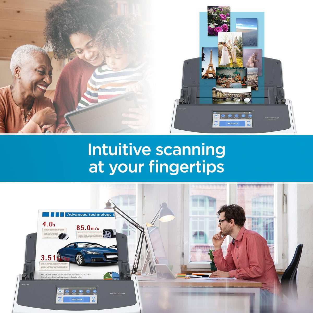 ScanSnap iX1600 Wireless or USB High-Speed Cloud Enabled Document, Photo & Receipt Scanner with Large Touchscreen and Auto Document Feeder for Mac or PC, 17 watts, Black