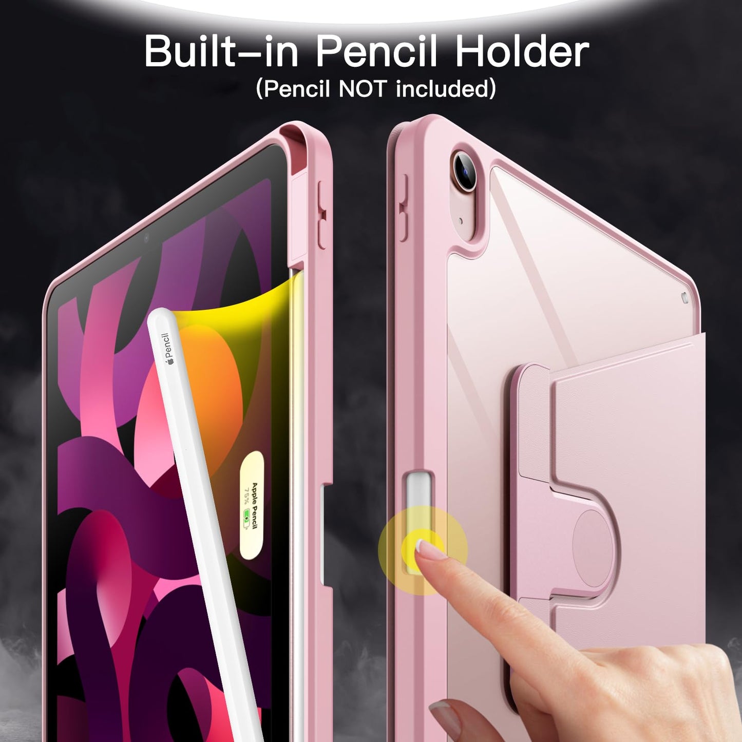 JETech Rotating Case ONLY for iPad Air 11-Inch M4/M3/M2 (2026/2025/2024), iPad Air 5/4 (2022/2020 5th/4th Generation 10.9-Inch), 360 Degree Rotation Protective Stand Cover Clear Back (Purple)