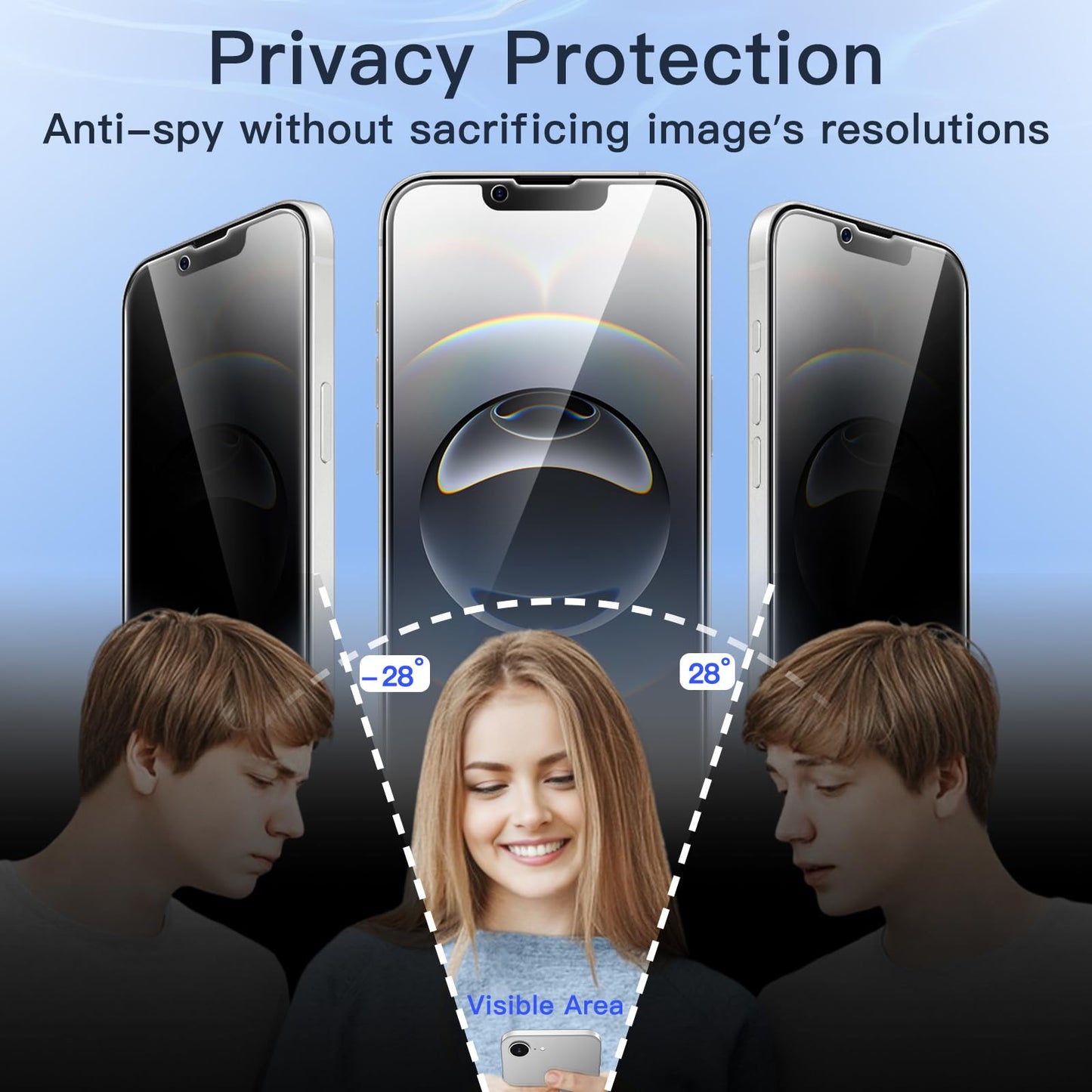 JETech Privacy Screen Protector for iPhone 15 6.1-Inch, Anti-Spy Tempered Glass Film with Easy Installation Tool, 2-Pack