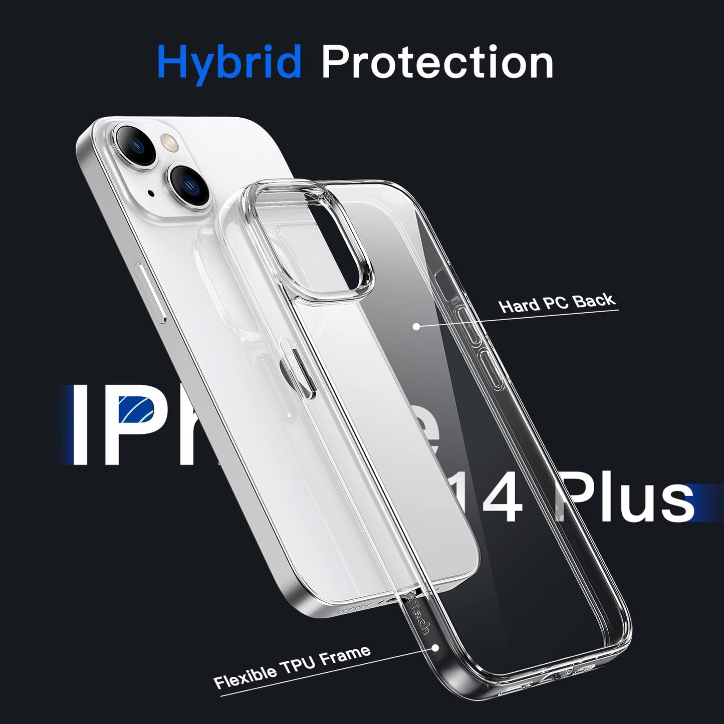 JETech Case for iPhone 14 6.1-Inch, Non-Yellowing Shockproof Phone Bumper Cover, Anti-Scratch Clear Back (Clear)