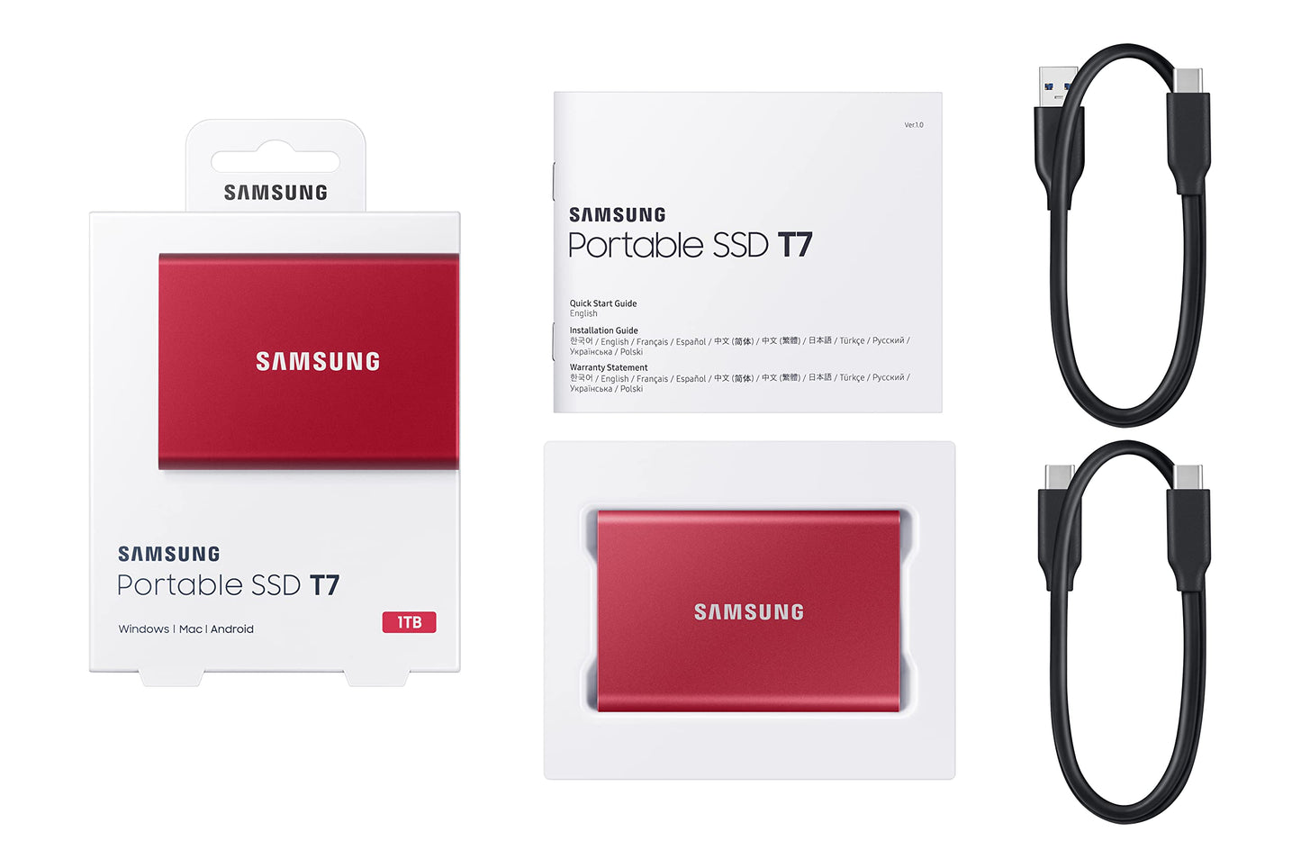 Samsung T7 Portable SSD, 1TB External Solid State Drive, Speeds Up to 1,050MB/s, USB 3.2 Gen 2, Reliable Storage for Gaming, Students, Professionals, MU-PC1T0T/AM, Gray