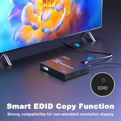 ALGOX 328ft/100m 4K@30Hz HDMI Extender Splitter 1 in 2 Out Over CAT6/6e/7(T-568B) Supports Loop Out, EDID Copy, HDR10, Dolby Vision, 3D Video, Plug and Play, Easy to Install