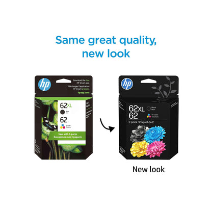HP 62 Black/Tri-Color Ink (2-Pack) | Works with Envy 5540, 5640, 5660, 7640, OfficeJet 5740, 8040, OfficeJet Mobile 200, 250 | Instant Ink Eligible | N9H64FN | Packaging May Vary