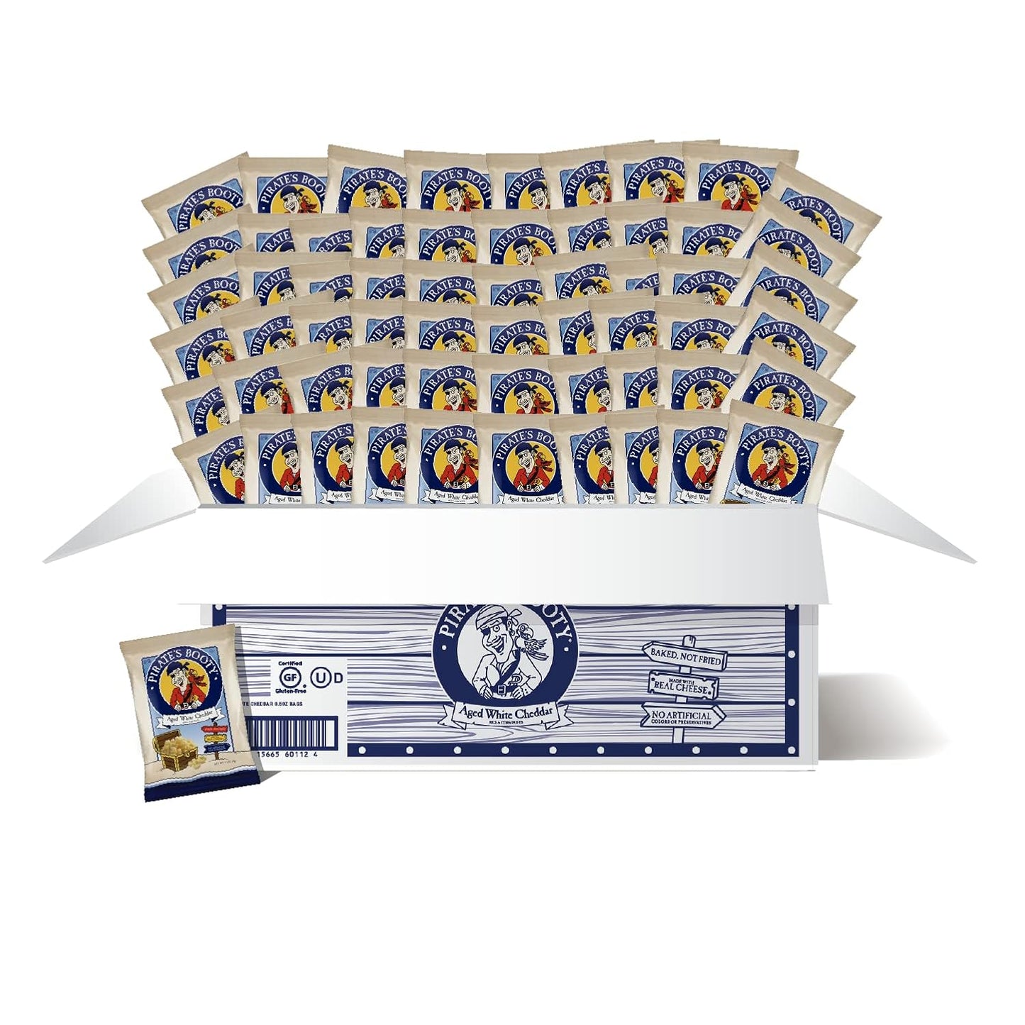 Pirate's Booty Aged White Cheddar Cheese Puffs, 60ct, 0.5oz Individual Size Bags, Gluten Free, Healthy Kids Snacks, 100 Calorie Packs